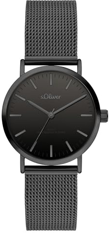 s.Oliver Damenuhr aus Edelstahl mit Meshband - Small 32 mm - Zeitlose, alltagstaugliche, analoge Armbanduhr mit Quarzwerk - hoher 5 ATM wasserdicht - Kratzunempfindliches Mineralglas