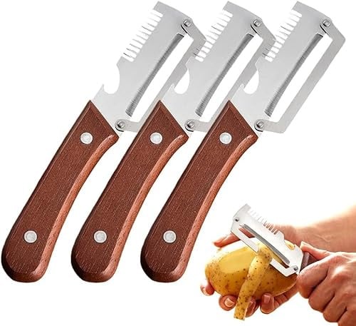 Pelador Verduras Multifunción,2026 Nuevo 3 en 1 para Cocina Hoja Acero Inoxidable Ultraafilada Pelador Profesional, Pelar Patatas, Zanahorias Abrir Botellas Vino Sin Esfuerzo (3PCS)