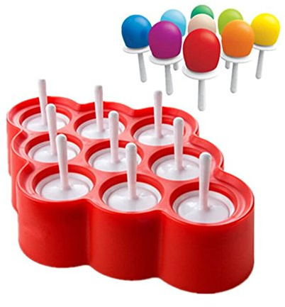 VAK 9 Holes Silicone Mini Ice Pops Mold Ice Cream Mould Ball Style Ice Lolly Cubes Mould Maker Pan Popsicle Molds with Sticks Kitchen Tool Supplies