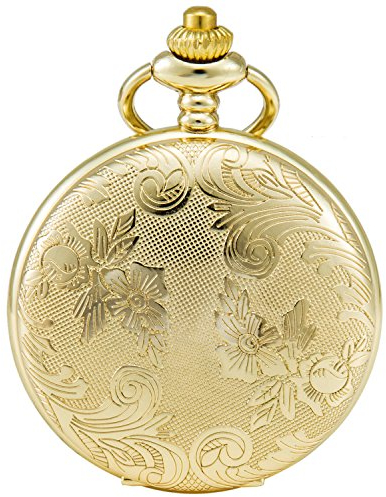 SEWOR Blumen Fall Shell Zifferblatt Japanisches Quarz-Uhrwerk Taschenuhr mit Fashion Double Kette (Metall & Leder) (Gold)