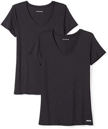 Amazon Essentials Women's Tech Stretch Short-Sleeve V-Neck T-Shirt - Discontinued Colours, Pack of 2, Black, XL