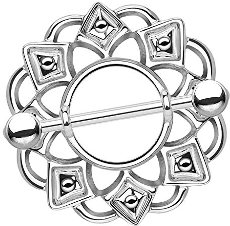 Piersando Brustwarzen Piercing Intimpiercing Nippelpiercing Brust Nippel Intim Brustwarzenpiercing Barbell mit Tribal Spitzen Schild Silber
