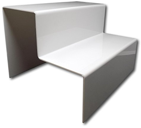 EPOSGEAR Two Step Tier Clear or Coloured Acrylic Plastic Retail Riser Counter Display Stands - Perfect for Shops, Stalls, Ornaments, Models etc (White, Extra Large Wide)