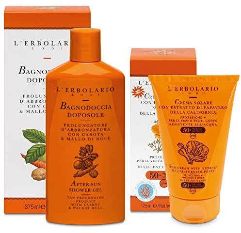 L' Erbolario - Bagnodoccia Doposole da 375 ml + Crema Solare Viso e Corpo SPF 50+ con estratto dio papavero della california da 125 ml