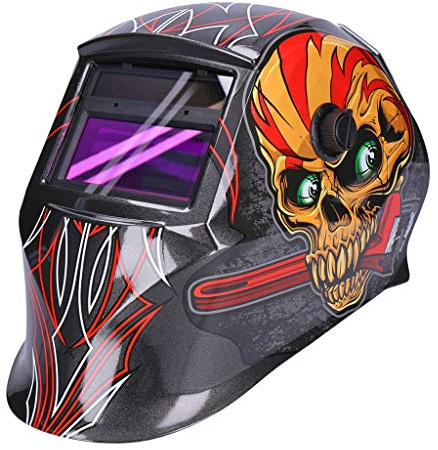 Automatik Solar Schweißhelm UV/IR-Schutz großes Sichtfenster für alle Schweißarten automatische Verdunkelung Schleifmodus Schweißmodus Empfindlichkeit & Verzögerungszeit einstellbar (Skull 2)
