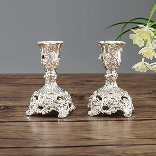 Sziqiqi 2er Set Kerzenständer Kerzenhalter Kerzenleuchter in Silber für schabbat Kerzen, Metall Deko Kerzenständer, Vintage Kerzen Ständer Tischdeko für Hochzeit Wohnzimmer Tabelle Schabbat, Silber