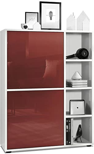 Vladon Highboard Schrank Anrichte Cuba mit 8 Fächern, Made in Germany, Korpus in Weiß matt/Fronten in Bordeaux Hochglanz