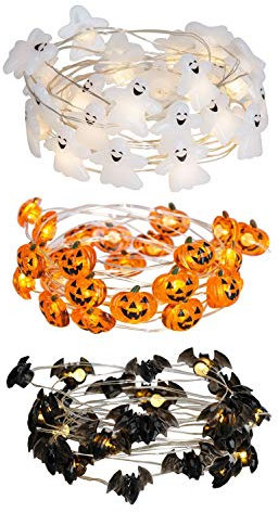 Eambrite Halloween Lights Set of 3 Themed Fairy Lights with 30 LED Pumpkin Bat and Ghost Indoor Halloween Decorations Battery Powered with 8 Lighting Modes Waterproof Decor for Indoor and Outdoor