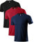 Holure Herren 3er Pack Sports Atmungsaktiv Schnelltrocknend Kurzarm T-Shirts Schwarz/Dunkelblau/Rot S