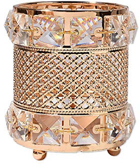 Crystal Glass Golden Pen Holder Nail Tool Pen and Makeup Brush Storage Box Desktop Organiser Decorations