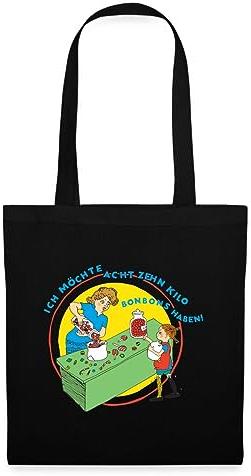 Spreadshirt Pippi Langstrumpf Kauft Bonbons Zitat Stoffbeutel, One size, Schwarz