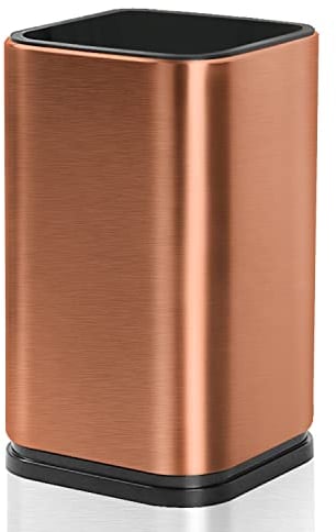 ABCDEF Rose Gold Stainless Steel Kitchen Utensil Holder - Large Countertop Rectangle Organizer with Weighted Base for Stability