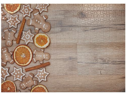 ABAKUHAUS Gingerbread Man Jigsaw Puzzle, Dried Orange Slices Cinnamon Sticks Aromatic Biscuits Stars, Heirloom-Quality Fun Activity for Family Durable Cardboard, 1000 pcs, Umber Orange White