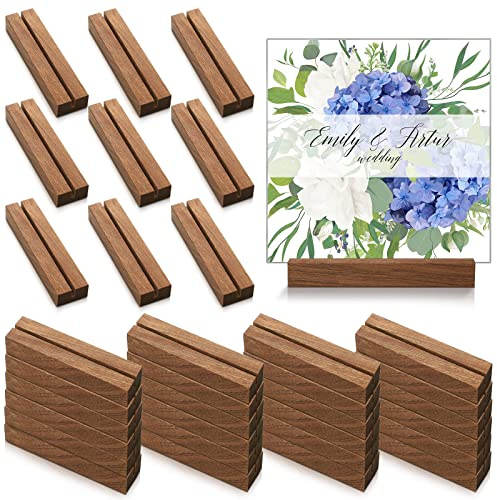 Roowest 24 Pcs 4.5x1.1 Inches Wood Place Card Holders Table Number holders for Thick Sign Rustic Menu Stands for Wedding Birthday Easter Party Decoration