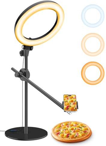 LUXSURE 10 Ring Light with Tripod Stand & Phone Holder, Overhead Tripod for phone with Ring Light, Phone Tripod for Makeup/Selfie/Live Stream/Video Recording