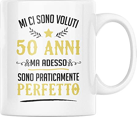 Tazza in Ceramica Mi Ci Sono Voluti 50 Anni ma Adesso Sono Perfetto Idea Regalo Originale Divertente da Uomo Festa di Compleanno Cinquantesimo per Colazione caffè (Bianco, Ceramica)
