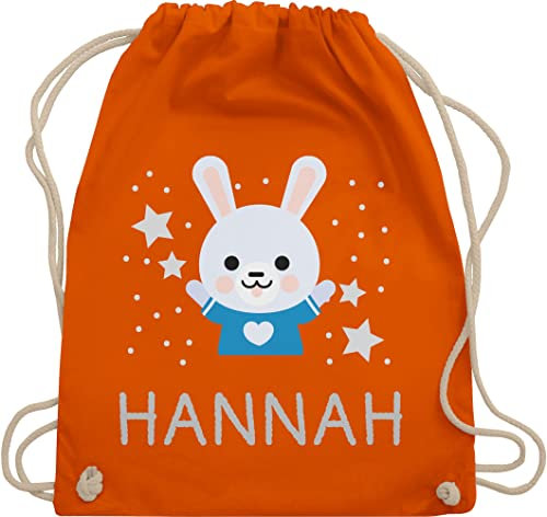 Turnbeutel Rucksack - Hasen - Hase und Dein Name - Unisize - Orange - häschen langohr kindergarten beutel kinder stoffbeutel kita tasche für hasenliebhaber taschen wechselkleidung mädchen