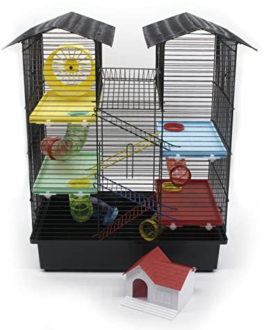 ZooPaul Nagerkäfig Hamsterkäfig XXL mit Zubehör Maus Hamster Käfig Tunnel Haus (Schwarz Bunt)