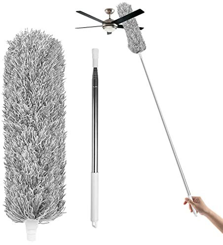 Zakazaka Cepillo de limpieza, plumero extensible y regulable con mango largo de acero inoxidable de 245 cm, de microfibra, para limpiar la cama, el sofá, el hogar