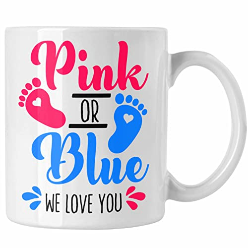 Trendation - Tasse Gender Reveal Geschenk Pink Or Blue We Love You Baby Überraschung (Weiß)