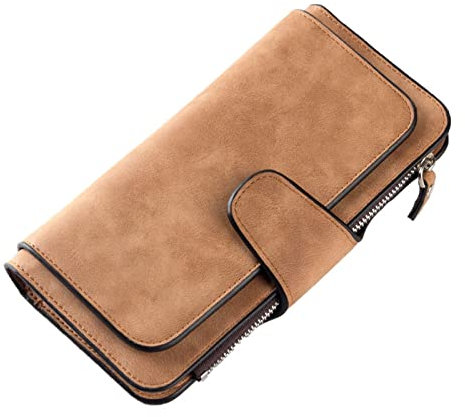 wojonifuiliy01 Mode Frauen Brieftasche Kupplung Kartenhalter Geldbörse Dame Lange Handtasche Multi Card Buckle Wallet Planzeiger Mit (Brown, One Size)