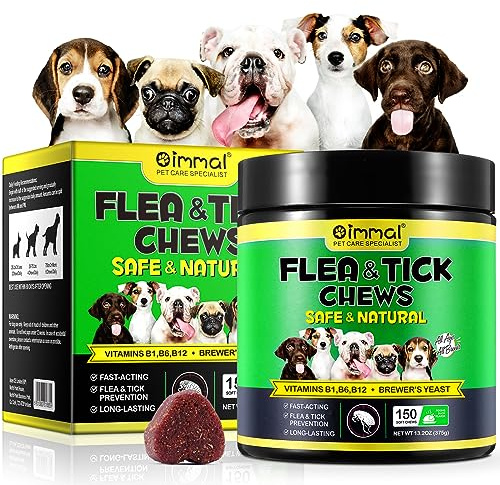 Masticabili Per La Prevenzione Di Pulci E Zecche Per Cani, Compresse Morbide Tick Shield, Integratore Naturale Pillole Orali Facili Da Usare Per La Protezione Contro I Parassiti(375G,150Masticabili)