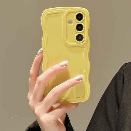 UEEBAI Coque pour Samsung Galaxy A34 5G, Housse de Protection Wave Frame Etui en Ultra Léger et Mince Antichoc Souple TPU Bumper Cover pour Filles Femme Full Caméra Protection, Jaune