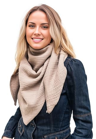 Scandi Linen Musselin Tuch Damen, Musselin Schal Damen, Viereckig (einlagig), Beige