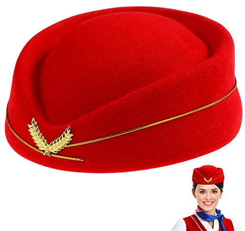 Theaque Stewardess Hat Airline Stewardess Cap Uniform Flugzeug Stewardess Cap Bühne Perform Frauen Damen Kappe Rot