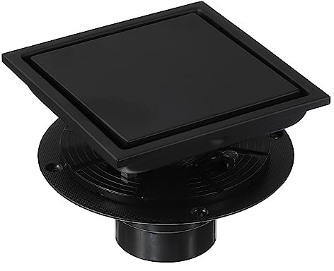 sourcing map 6 Inch Square Shower Floor Drain, 304 Stainless Steel Reversible Floor Drain with Flange for Bathrooms, Kitchens, Garages, Showers Sinks, Brushed Matte Black