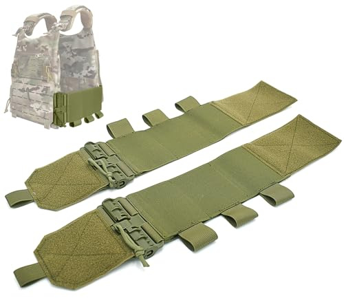 DCOFXGM Schnellverschluss-Kummerbund-Befestigungsgurt für Weste, elastischer Kummerbund, Schnelltrennschnallen mit dreifacher Mag-Tasche, Grün , Einstellbar