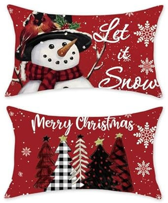 TAJWE Weihnachts-Kissenbezüge, 30,5 x 50,8 cm, 2 Stück, Let it Snow Schneemann, Weihnachtsbäume, Weihnachtsüberwurf, Lendenkissen für Couch, Sofa, Heimdekoration