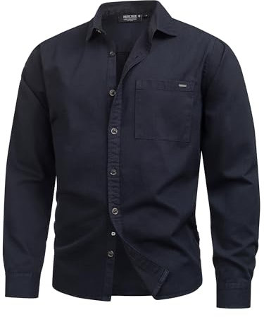 Indicode Herren INBroidy Langarmhemd aus 100% Baumwolle | Herrenhemd Freizeithemd Dark Navy, XL