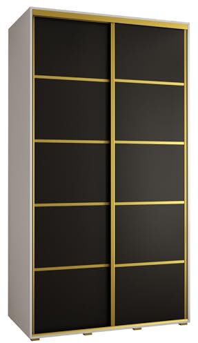 MEBLE KRYSPOL Davos 4 140 Schrank mit Zwei Schiebetüren für Schlafzimmer - Moderner Kleiderschrank mit Kleiderstange und Regalen - 235,2x140x60 cm - Weiß Schwarz Gold