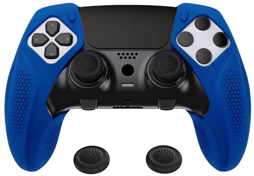 playvital Ninja Edition Anti-Slip Half-Covered Silicone Cover Skin for ps5 Edge Controller, Ergonomic Protector Soft Rubber Case for ps5 Edge Wireless Controller with Thumb Grip Caps - Blue