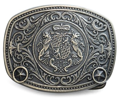 Schöneberger Trachten Couture Gürtelschnalle Hirsch & Wappen, Wechselschließe für 40mm Gürtel - Lederhosen Trachtenschnalle Bayern für Trachtengürtel (Wappen/Messing-Antik)