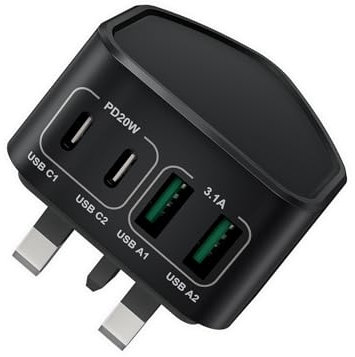 40W USB C Plug Fast Charge, 4-Port Charger Plug UK Dual Port USBC Power Adaptor + QC Mains Wall Charger, Multi USB Plug Type C Charging Plug for iPhone 15 14 13 12 11 Pro Max SE XS XR, iPad, Samsung