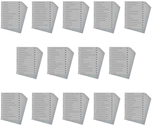 14er Komplett-Set Ordnerregister für Ordnung in allen Bereichen wie z.B. Gesundheit, Pflege, Finanzen, Eigenheim, Haustiere, Immo, Kfz, Kinder, Personal, PV, Rezepte, Steuern, Vers., Dokumente