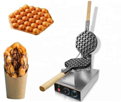 DFANCE Gofrera de Burbujas con Soltero/Doble Cabezal Bubble Waffle Comercial Antiadherente Máquina de Gofre Estilo de Hong Kong 50-250℃,Sarten Gofres Girario 180 Grado (Size:Cabeza única)