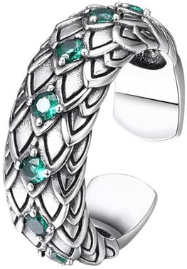 Wendalern Gothic Silber Schlange Ring Grün Kristall Schlange Skala Ring Offen Einstellbar Schlange Tier Band Ring Punk Smaragd Schlange Aussage Ring Reptil Zeigefinger Ring Schmuck Für Frauen Mädchen