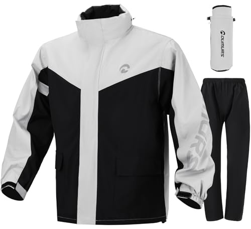 Oumurs Men's Motorcycle Rain Suit, Waterproof Jacket & Pants for Men & Women, Reflective Safety with Storage Bag for Riding, Breathable Mesh Lining Raincoat