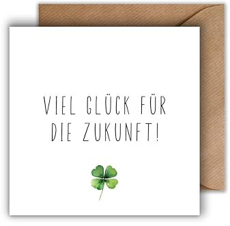 WBdesignz Abschiedskarte mit Umschlag - Viel Glück für die Zukunft! Kleblatt Ruhestand Karte Rente Jobwechsel Abschied Geschenkkarte (125 x 125 mm)