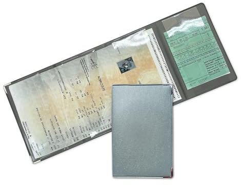 nemau - Porte Carte Grise 4 Volets - Fabriqué en France - Gomme expansé - Étui Documents Véhicule, Assurance & Permis - Élégant, Compact et Résistant - Modèle Effet Tissu Argenté