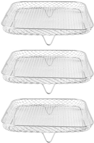 3-Teiliger Airfryer-Korb, 304 Edelstahl Airfryer-Gestell, Stapelbares Mehrschichtiges Dörrgestell für Ofen Dämpfe, Airfryer-Zubehör für Knusprige Lebensmittel Gesundes Kochen (18