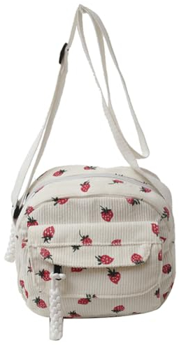 ARVALOLET Frauen Cord-Umhängetasche mit Erdbeer-Design, Stilvolle Tasche for Arbeit und Freizeit