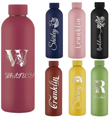 Akmxem Personalisierbare Trinkflasche aus Edelstahl - Auslaufsichere Trinkflasche mit Namen, Thermosflasche 500ml mit Gravur Personalisiert Geschenk