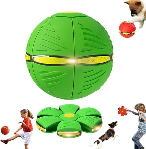 Aderpmin Doggy Disc Ball, 2024 New Pet Toy Flying Saucer Ball for Dogs, for Large Medium Small Dogs Doggy Disc Ball, Decompression Ball for Dogs Games, Interactive Toy with Lights (Green)