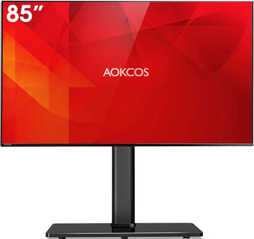 Universal Swivel TV Stand Table Top Mount Stand for 43 to 85 inch TVs, 8 Level Height Adjustable with Tilting, Heavy Duty Tempered Glass Base, Holds up 110lbs, MAX VESA 400x600mm, Black