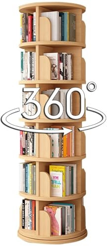Drehbares Bücherregal Home Living Room Shelf Mehrstöckiger Dokumentenhalter für das Büro Dreidimensionale Form spart Platz Kann in kleinen Räumen verwendet Werden(Wood Color,194 * 50cm)