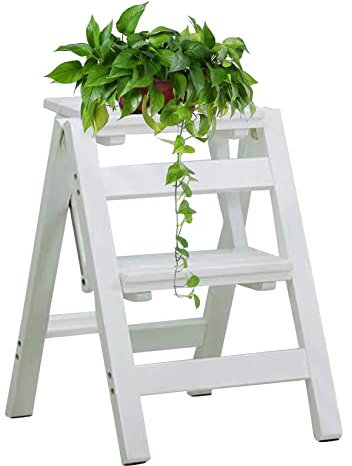 JYHHGDS Escabeau, escabeau en Bois pour Adultes, échelle Pliante à 2 marches avec Large Plateforme antidérapante, tabourets échelle pour la Maison, la Cuisine, Le Jardin, capacité de 330 LB, Blanc